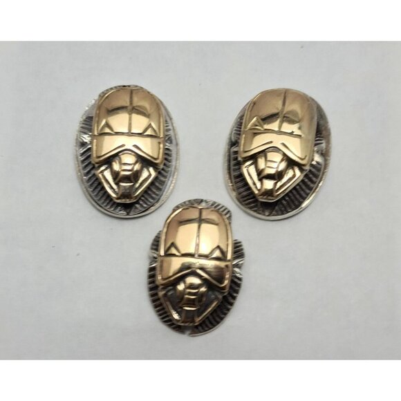 Allan Adler Sterling Silver & GP Scarab Cufflinks & Pin Silversmith to the Stars - Picture 2 of 11